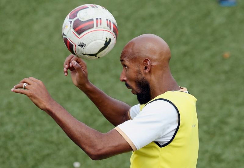 France soccer player Nicolas Anelka attends a training session ahead of the Hero Indian Super League 2014, in Mumbai