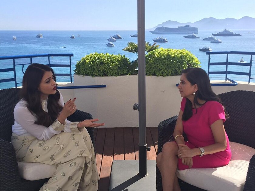 Aishwarya Rai Bachchan in conversation with @anupamachopra during media interviews at @Festival_Cannes. #Cannes2015