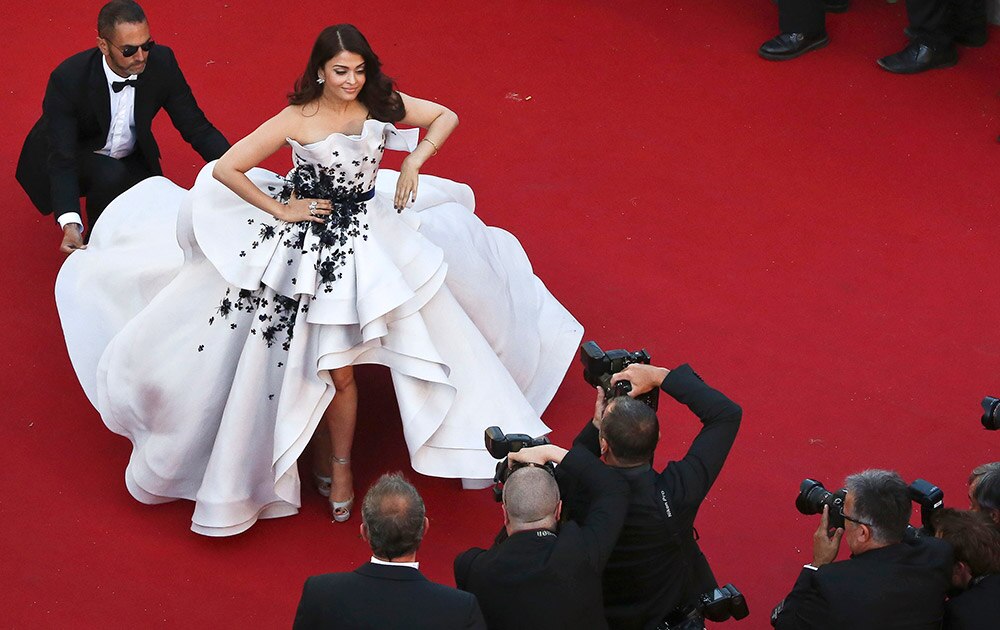 Actress Aishwarya Rai Bachchan poses for photographers as she arrives for the screening of the film Youth at the 68th international film festival, Cannes.