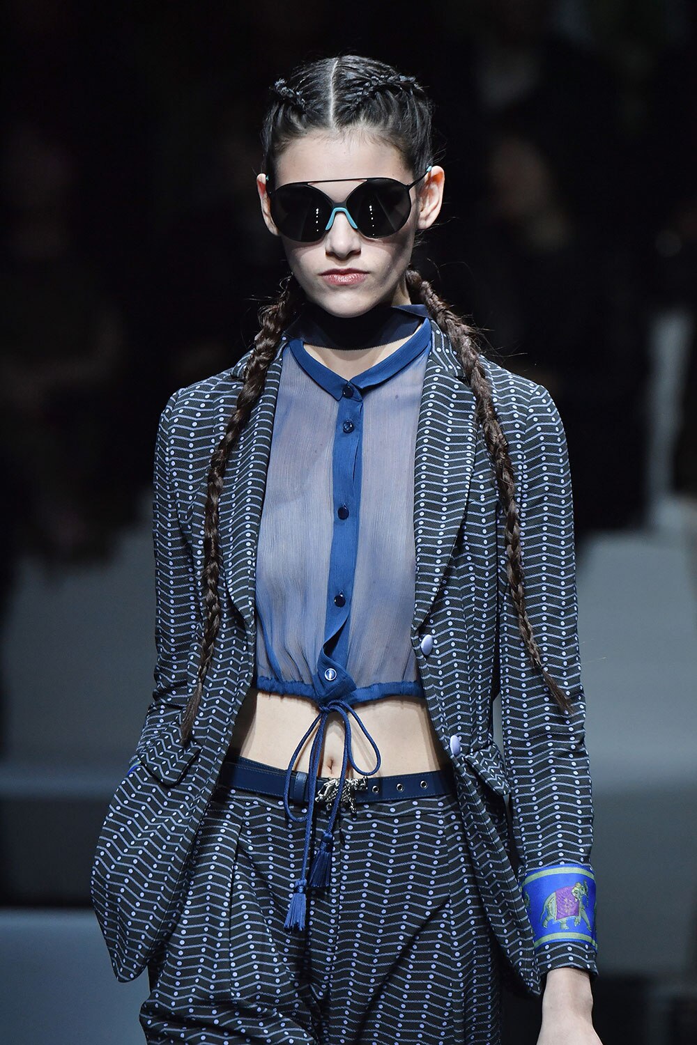 A model walks the runway during the Emporio Armani show as part of the Paris Fashion Week Womenswear Spring/Summer 2017 in Paris, France