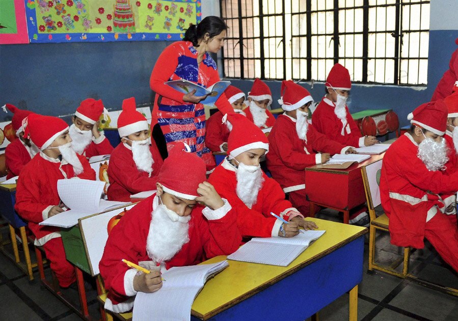 Santa Claus attending a class