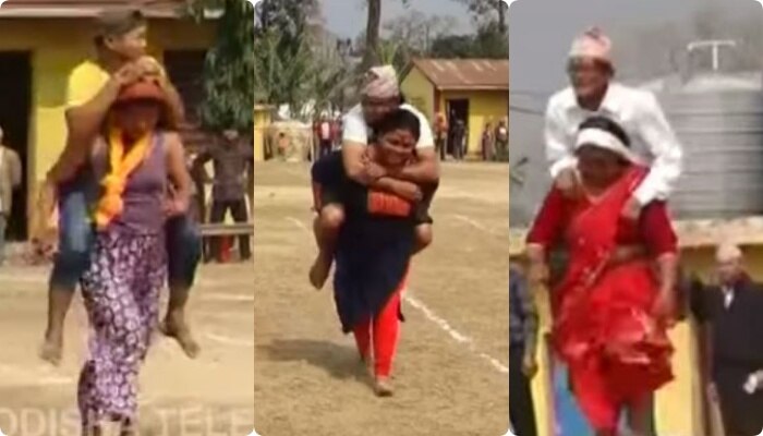 Viral Video:&#039;দম লাগাকে হাইসা&#039;, স্বামীকে পিঠে চাপিয়ে ছুট দিল বউরা