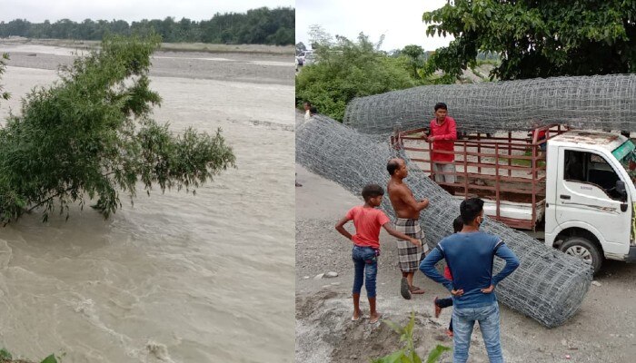 চেল নদীবাঁধের মেরামতির কাজ শুরু হয়েছে রাতেই, বিপদ আঁচ করে তত্‍পর সেচ দপ্তর