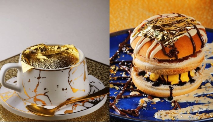 gold cappuccino and gold burger