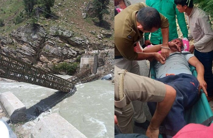 himachal kinnaur landslide Batseri bridge broken down by hit stone