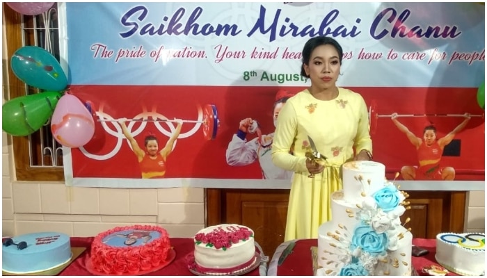 Mirabai Chanu getting birthday cake