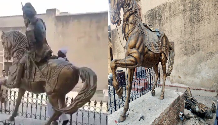  Pakistan: Lahore fort-এ গুঁড়িয়ে দেওয়া হল মহারাজা রণজিৎ সিংয়ের মূর্তি, Viral Video