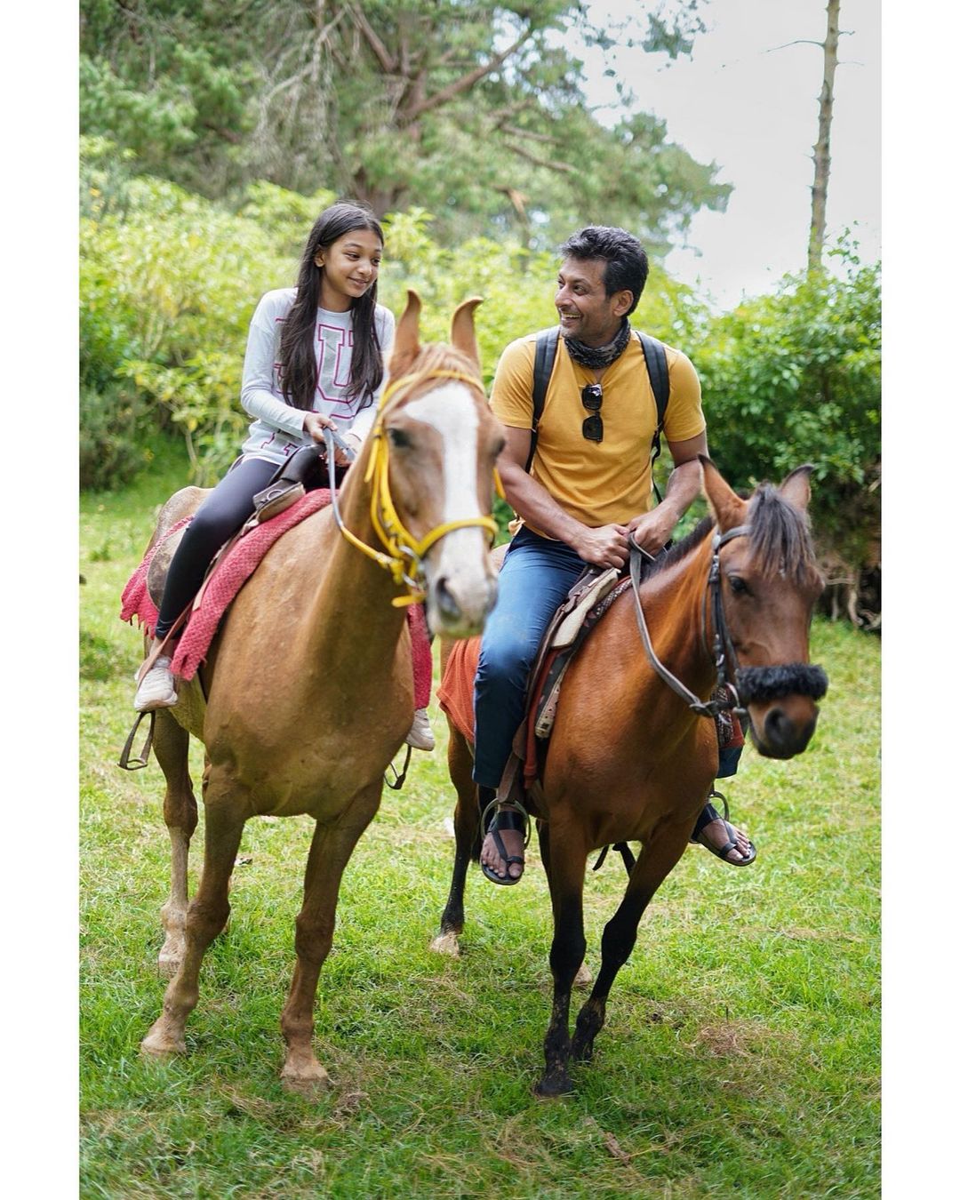 Indraneil Sengupta with daughter in horse riding