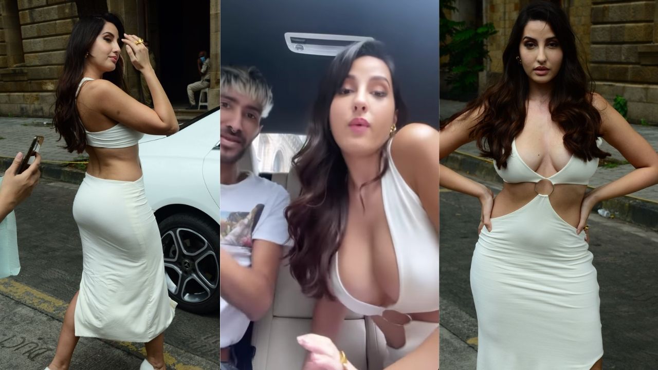পোশাকে স্পষ্ট নোরার বক্ষ বিভাজিকা Nora Fatehiflaunts her sexy curves