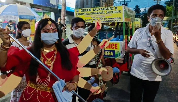 Goddess Durga campaigns to prevent coronavirus in Jalpaiguri