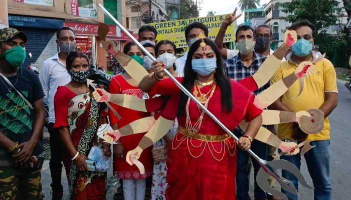 Goddess Durga campaigns to prevent coronavirus in Jalpaiguri