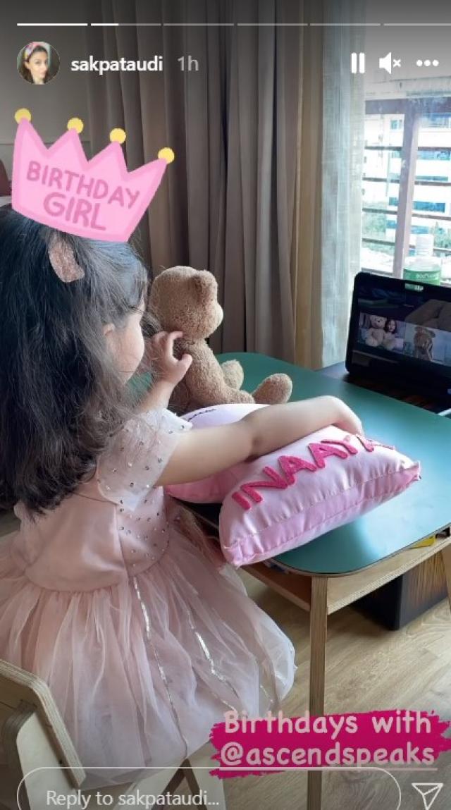  Inaaya looked adorable in a peach-coloured frock