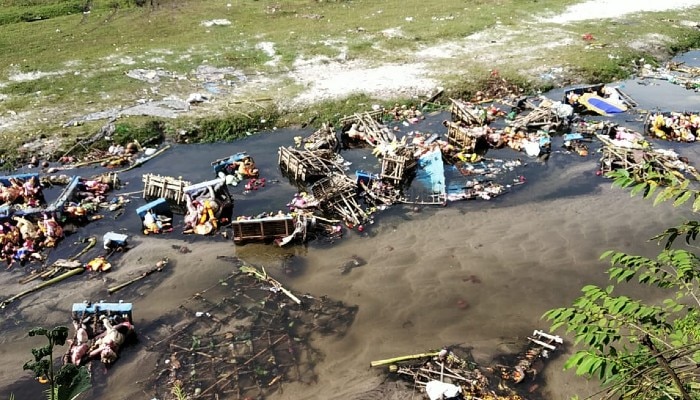 A river heavily polluted after idol immersion in Siliguri