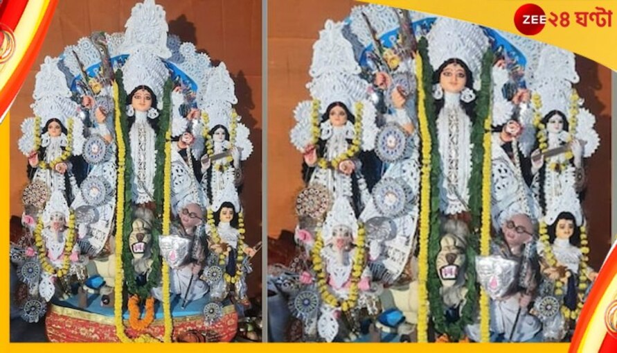 গাঁধী রূপী অসুর বধ করছেন দুর্গা! হিন্দু মহসভার পুজোমণ্ডপে মহাত্মার অবমাননায় বিতর্ক 