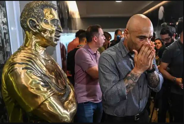 Pele's son, Edson Cholbi Nascimento, was moved to tears during the opening