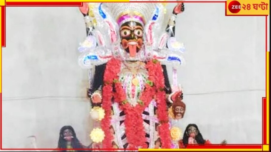 kalipuja 2023: গভীর রাতে পুজোর সময়ে সামনের দিকে ঝুঁকে পড়েন মা কালী...
