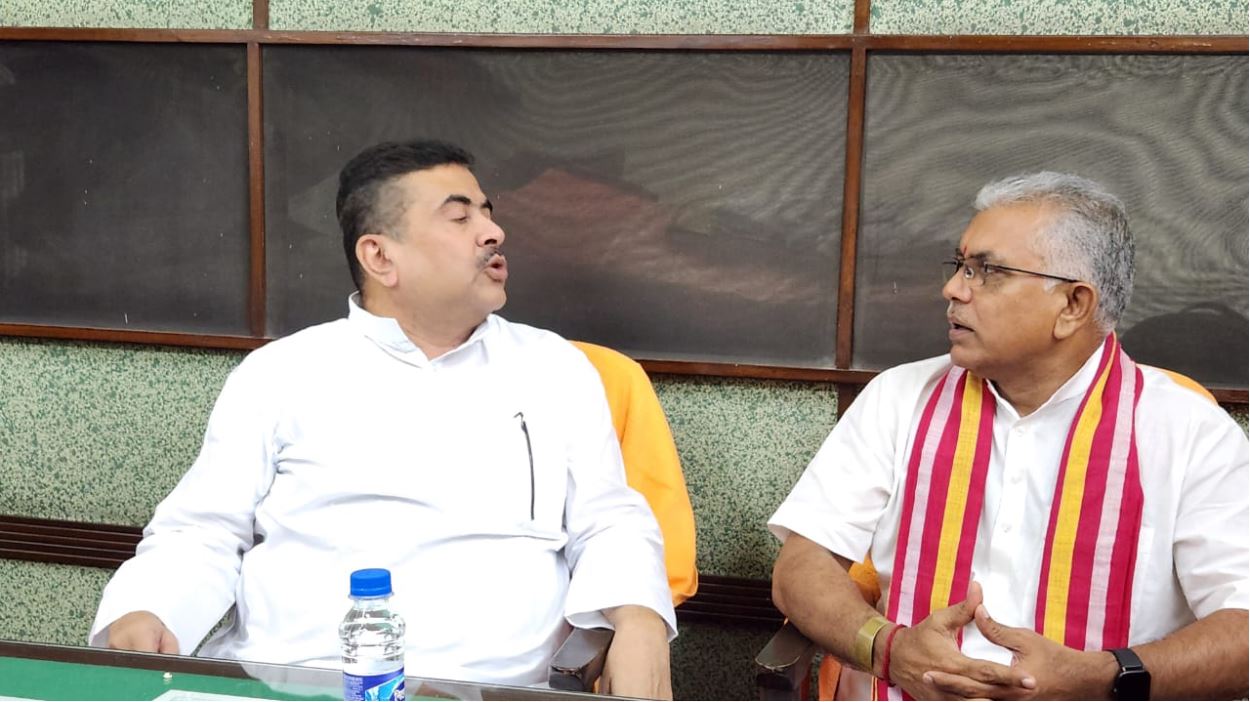 Dilip Ghosh Suvendu Adhikari greets one another