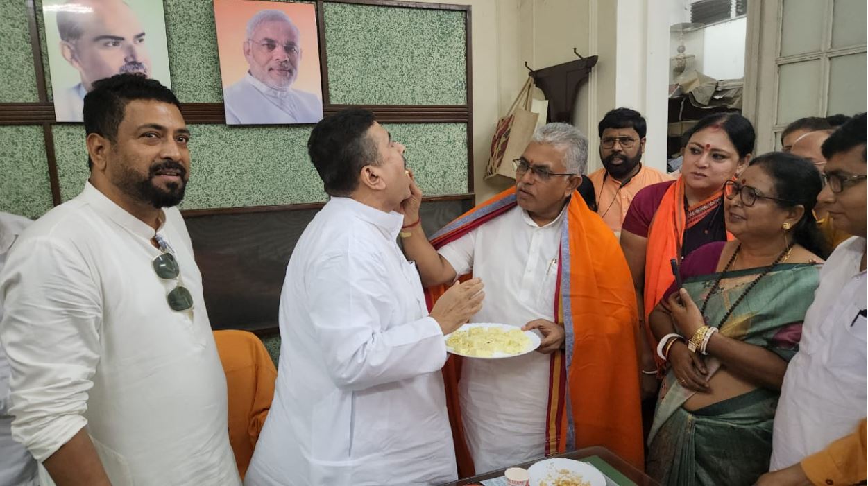 Dilip Ghosh Suvendu Adhikari greets one another