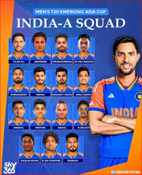 India A squad for Emerging Teams Asia Cup