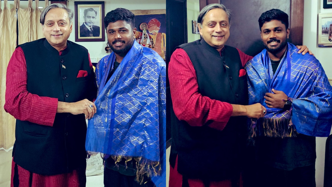 Shashi Tharoor presented Sanju Samson with a blue shawl