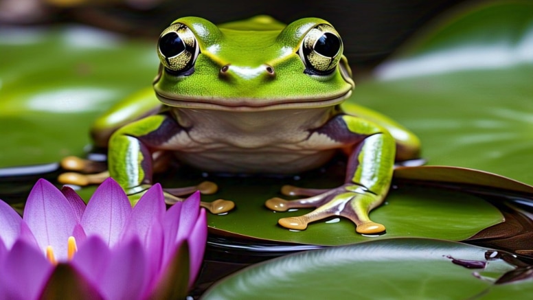 The frog calls out