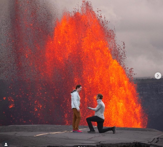 Viral Proposal in front of Tornado and Active Volcano