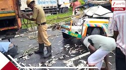 দুর্ঘটনায় মাছবোঝাই ট্রাক, ভেতরে আটকে চালক, রাস্তায় পড়ে থাকা মাছ কুড়তে ঝাঁপালেন স্