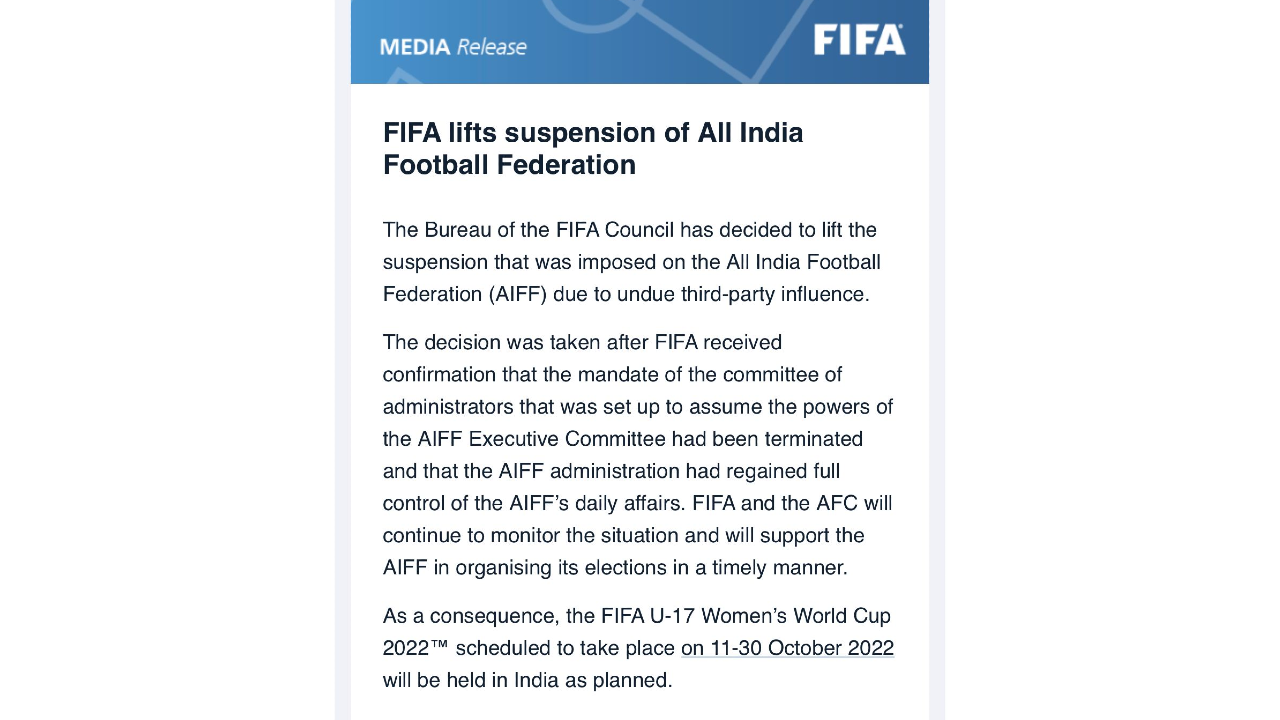 Fifa letter to AIFF
