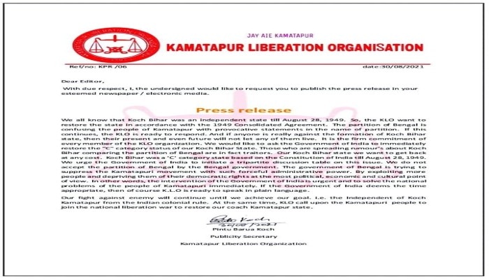 Press release demanding separate state by KLO