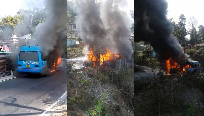 কালিম্পংয়ের পথে আগুনের গ্রাসে সরকারি বাস, অল্পের জন্য বাঁচলেন কর্মীরা