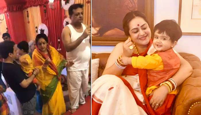 ভিডিয়ো: মহাসপ্তমীর পুজো অঞ্জলি দিতে গিয়ে কেঁদে ভাসাল সুদীপার ছেলে আদিদেব