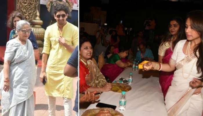 মুখার্জি বাড়ির পুজোয় হাজির জয়া, ভোগ বিতরণ করলেন রানি