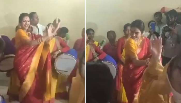 পুজো মণ্ডপে ঢাকের তালে জমিয়ে নাচছেন নুসরত, ভাইরাল ভিডিয়ো