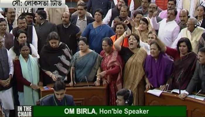 BJP lady MPs protesting Rahul Gandhi's 'Rape in India' comment at Loksabha