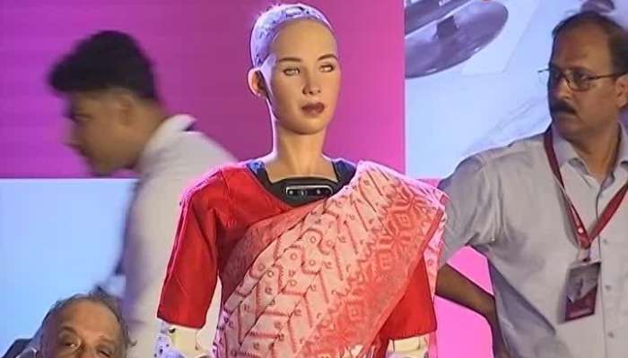 Humanoid robot Sophia in Kolkata, wins hearts in Dhakai Saree
