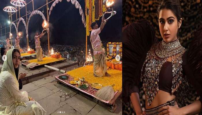 বারাণসীতে সারা আলি খান, হাত জোড় করে বসলেন গঙ্গা আরতী দেখতে