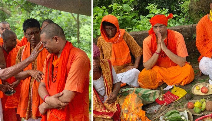 &#039;বাংলা দখলই লক্ষ্য&#039; ন্যাড়া হয়ে যজ্ঞ করলেন বিজেপি সাংসদ সৌমিত্র খাঁ