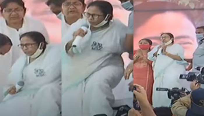 West Bengal Election 2021: &#039;হেলান দিয়ে আছি, পড়ব না,&#039; সভামঞ্চে হুইল চেয়ার ছেড়ে দেশভক্তির পাঠ Mamata-র    