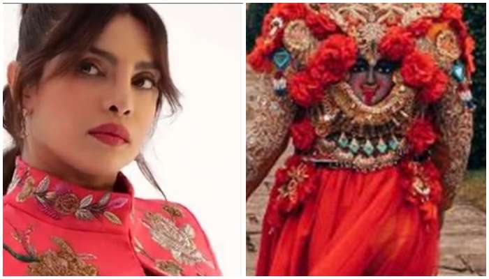 দেশি লুক আনতে পিঠে কালী ঠাকুর, নতুন ফ্যাশনে ভাইরাল প্রিয়াঙ্কার পোশাক