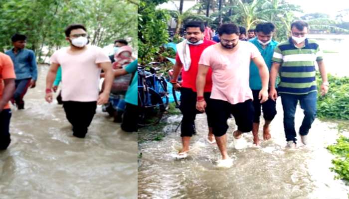চণ্ডীপুরের প্লাবিত এলাকা পরিদর্শনে সোহম, জল ডিঙিয়ে ক্ষতিগ্রস্ত এলাকায় ছুটে গেলেন তিনি