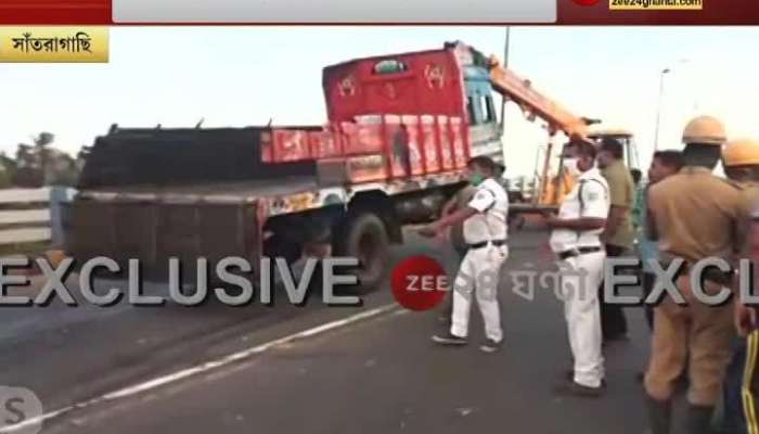 The lorry was rescued from a 30-foot low by a high-powered crane in the Santragachi Bridge accident