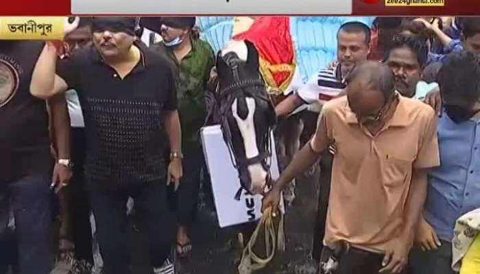 Black clothes in the eyes, Madan Mitra on a black horse, fancy protest on the issue of Pegasus | Pegasus Spyware
