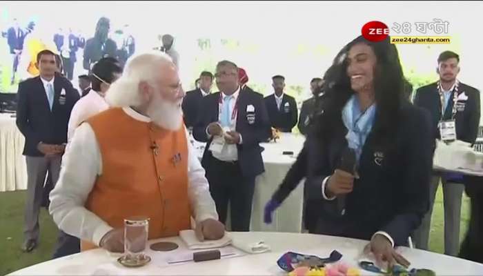 Prime Minister Narendra Modi in talks with Olympic medalists. Olympics 2020