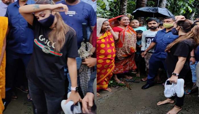 Mimi Chakraborty: জুতো হাতে খালি পায়েই জলমগ্ন ভাঙ্গড় পরিদর্শনে অভিনেতা-সাংসদ
