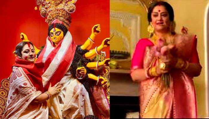 দুর্গাপুজোর প্রস্তুতি, পদ্মফুল হাতে সনাতনী সাজে ধরা দিলেন Sudipa Chatterjee