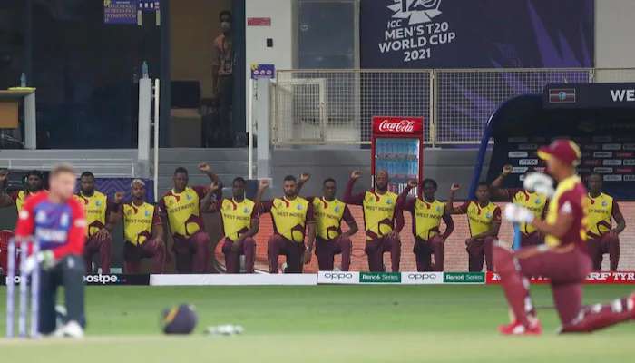 T20 World Cup: খেলায় বৈরী, বর্ণবিদ্বেষের প্রতিবাদে এক জোট England-West Indies