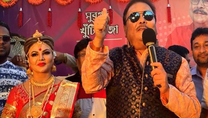 Rakhi Sawant- Madan Mitra: বাঙালি কনের সাজে কলকাতায় পুজো উদ্বোধনে রাখি, সঙ্গে মদন মিত্র