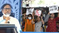 মঞ্চে মুখ্যমন্ত্রী, নীচে প্ল্যাকার্ড হাতে চাকরিপ্রার্থীরা, বর্ধমানের সভায় যা ঘটল...