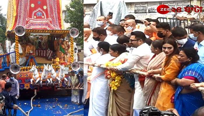 Iskcon Rath Yatra 2022 : মুখ্যমন্ত্রী মমতা বন্দ্যোপাধ্যায়ের সঙ্গে ইসকনের রথের রশিতে টান নুসরতের