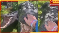 Viral: হাঁ করে তেড়ে আসা কুমিরকে খালি হাতে আদর মহিলার!